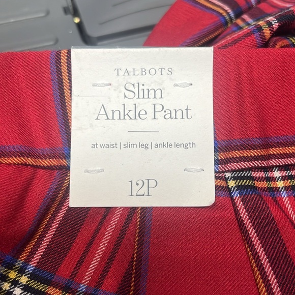 NWT-Talbots Slim Ankle Pants in Cherry Red Mountain Plaid - Picture 8 of 9